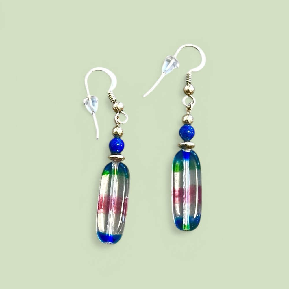 Vintage Artisan Glass Drop Earrings – Lampwork Style